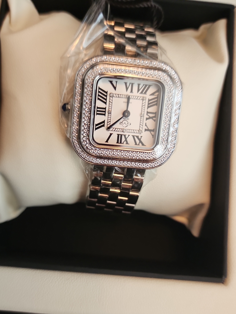 Gevril Bellagio Silver Square Diamond Accent Women's Bracelet Watch